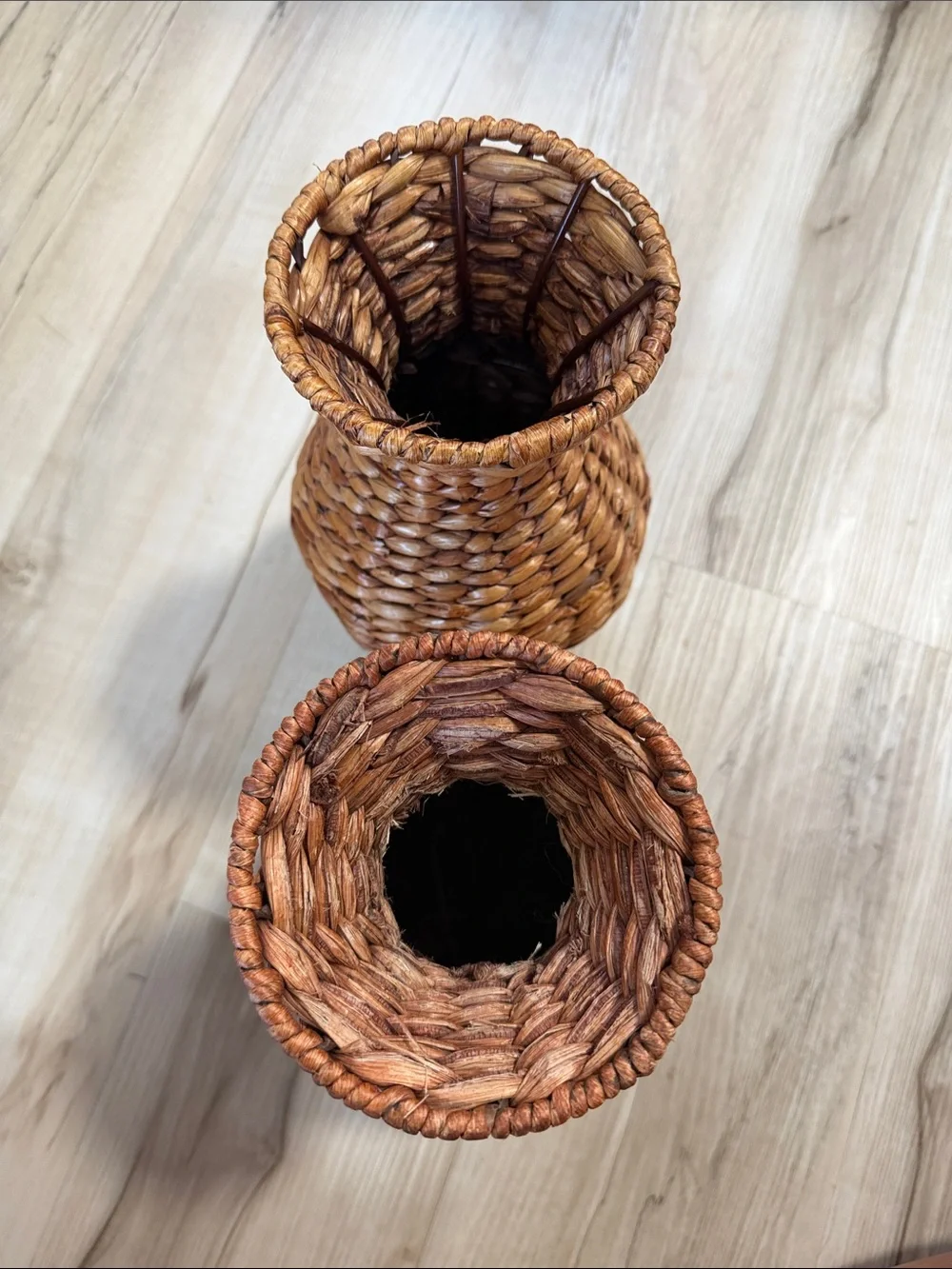Pair Woven Rattan Vase Baskets Boho Coastal Farmhouse Rustic Home Décor